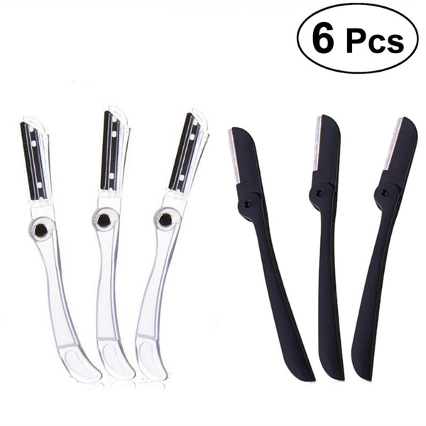 6PCS Folding Eyebrow Razor Portable Facial Hair Remover (Black and Transparent)